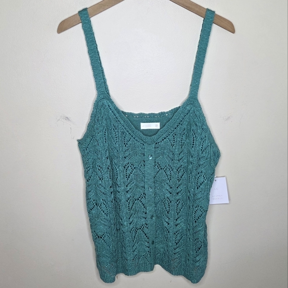 NWT LC Lauren Conrad Green Pointelle Knit Sweater Tank Size XXL